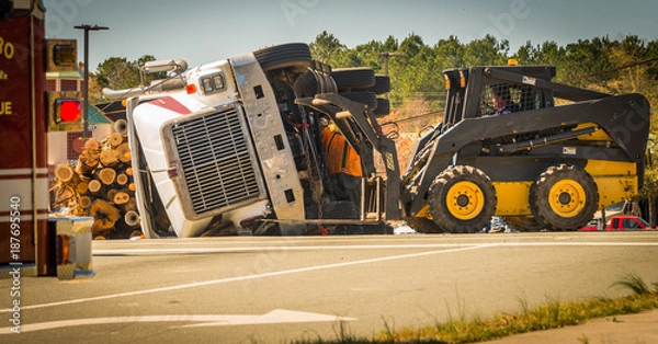 Fototapeta Bobcat working on logging truck