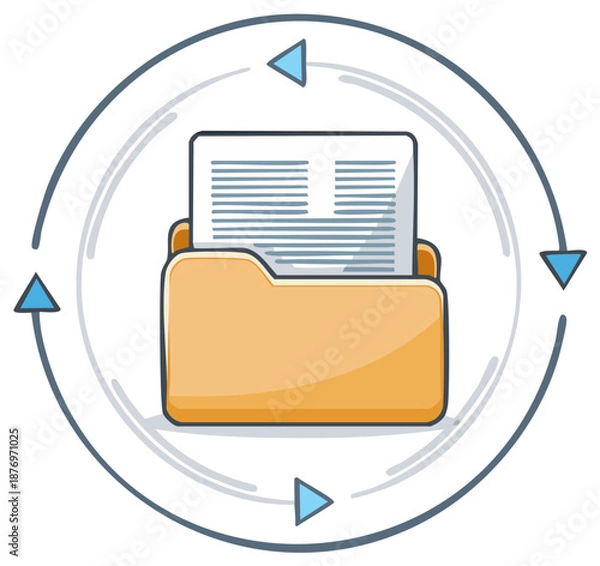 Fototapeta Document Folder with Arrow Cycle Icon for Data Process and Business Information
