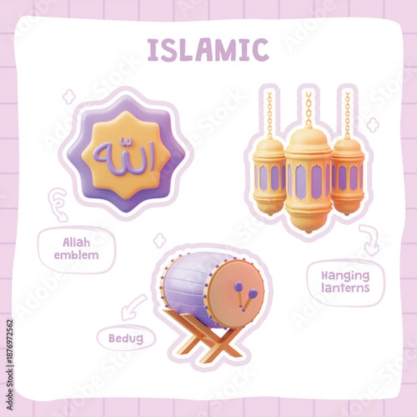 Obraz 3D Islamic Drum and Lantern Religious Icon