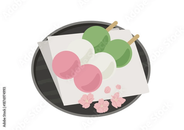 Obraz お皿にのった三色団子
