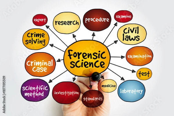 Fototapeta Forensic science mind map, concept for presentations and reports