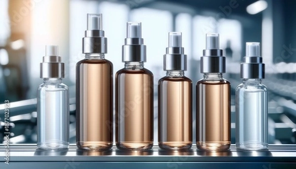 Obraz cosmetic bottles on assembly line