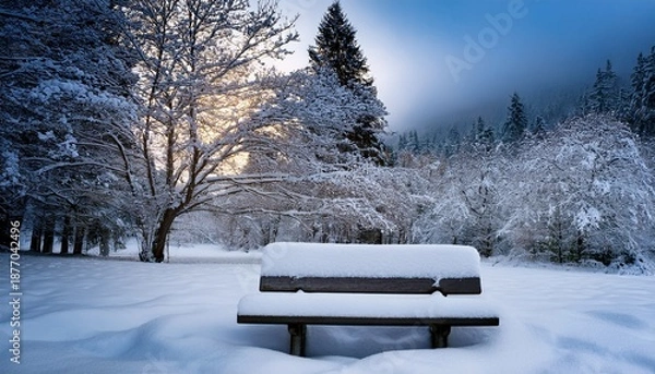 Obraz Snow Covered Bench In Winter Scene
