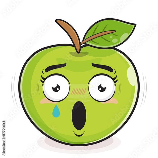 Obraz green apple scared face cartoon cute