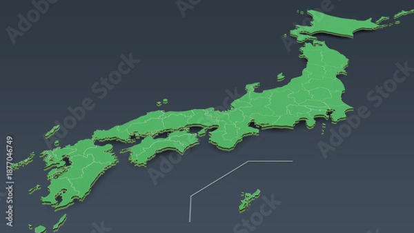 Obraz 日本地図 背景濃い緑