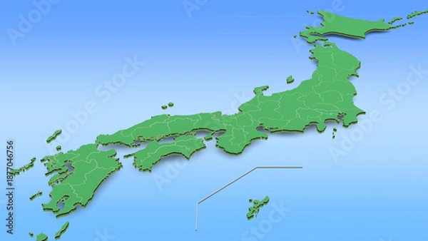 Obraz 日本地図 背景水色のグラデーション