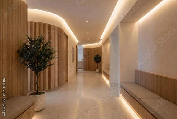 Obraz Minimal Corridor with Curved Lighting