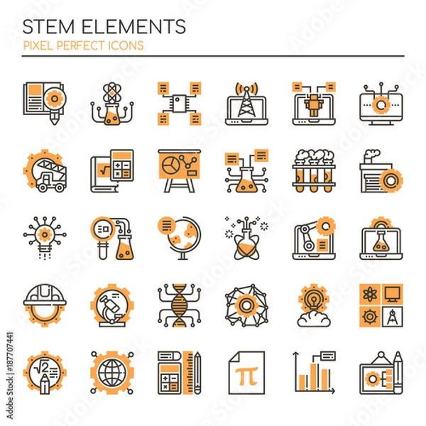 Fototapeta STEM Elements , Thin Line and Pixel Perfect Icons.