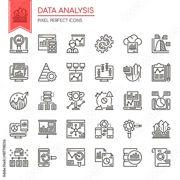 Fototapeta Data Analysis , Thin Line and Pixel Perfect Icons.