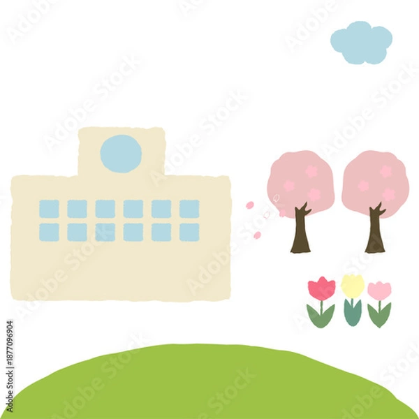 Obraz 手描きの入学シーズンの学校イラスト素材