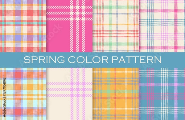 Obraz 春色カラーのチェック柄シームレスパターンセット ８種類	