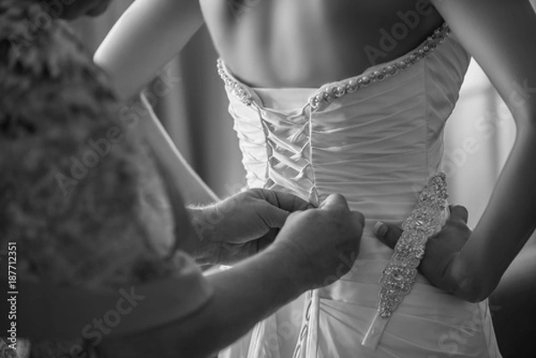 Obraz Bride Getting Dressed for her Wedding