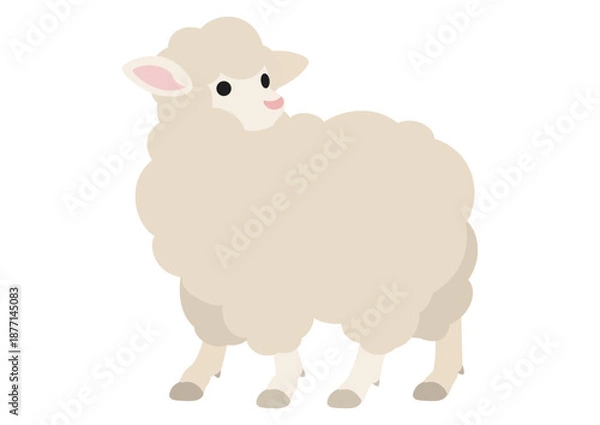 Obraz もこもこと後ろを振り向いて立つ横向きのひつじ