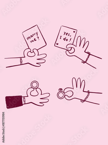 Obraz Hand drawn wedding ring and glasses vector