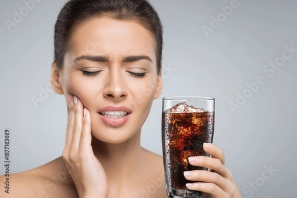 Obraz Woman Experiencing Tooth Sensitivity While Drinking Cold Beverage