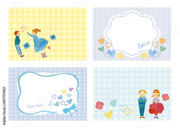 Obraz バレンタインデー、ホワイトデーの手書きの恋人のベクターイラストメッセージカード