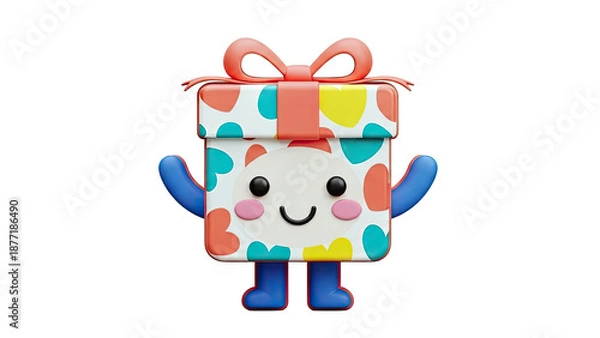 Obraz Cute 3D Gift Character with Heart Pattern