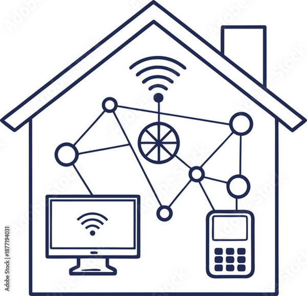 Fototapeta Flat connected home network icon, minimal vector vector illustration