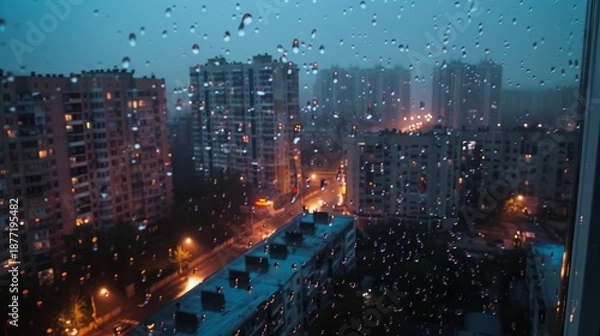 Obraz Rainy Night Cityscape Viewed Through a Window