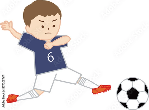 Obraz サッカーの試合でボールをカットする男の子