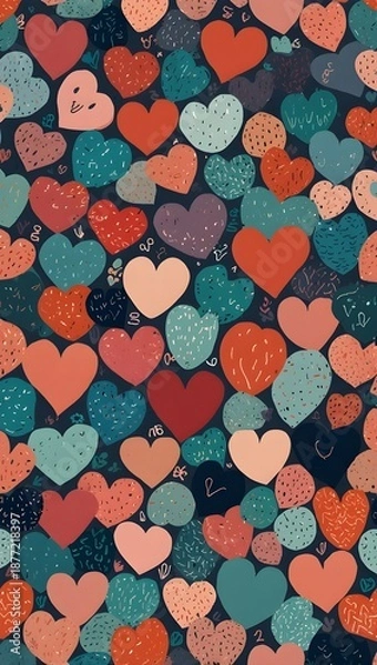 Fototapeta Cute Hand-Drawn Heart Seamless Pattern