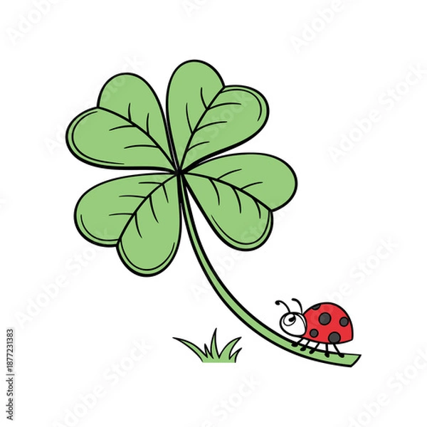 Obraz Lucky Four Leaf Clover with Ladybug