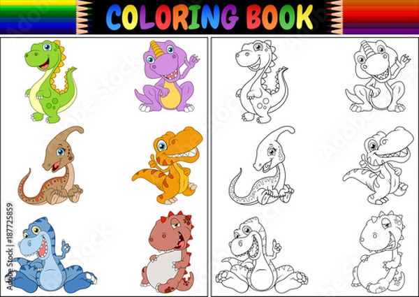 Obraz Coloring book with dinosaur cartoon collection