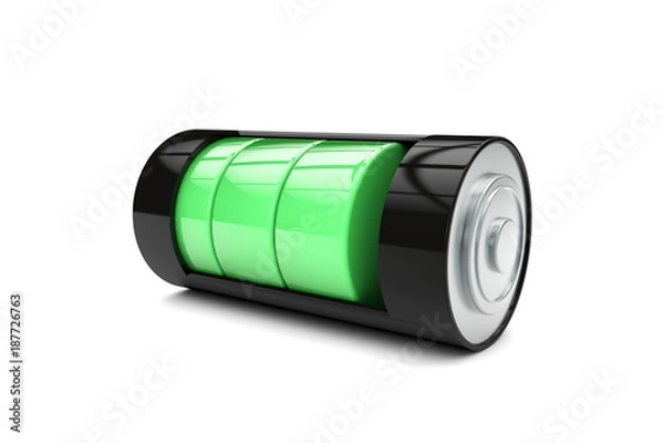 Fototapeta Battery charging with coloured indicator. 3D Rendering
