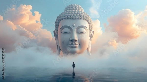 Obraz Buddha head floating in clouds