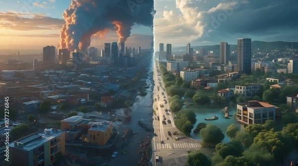 Obraz Dystopian vs Utopian Cityscapes
