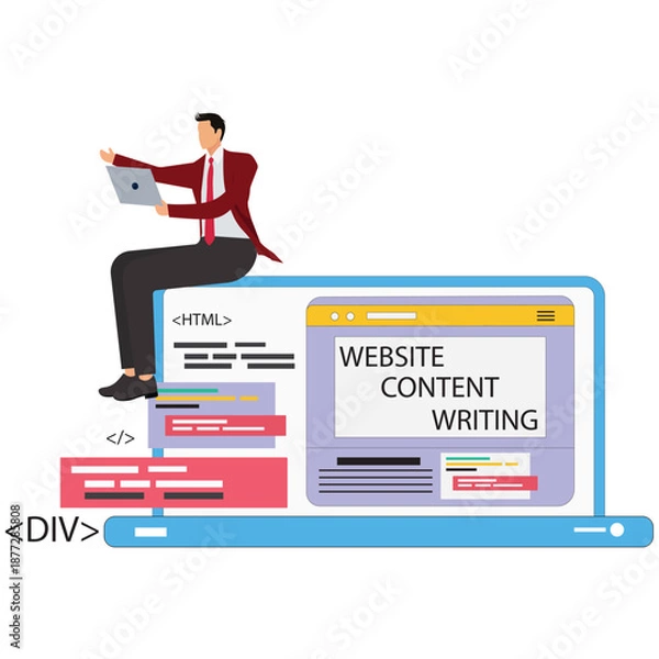 Obraz Professional man creating website content on laptop computer