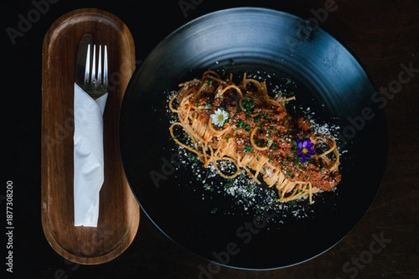 Fototapeta spaghetti with seafood
