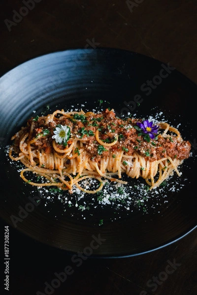 Fototapeta spaghetti with seafood