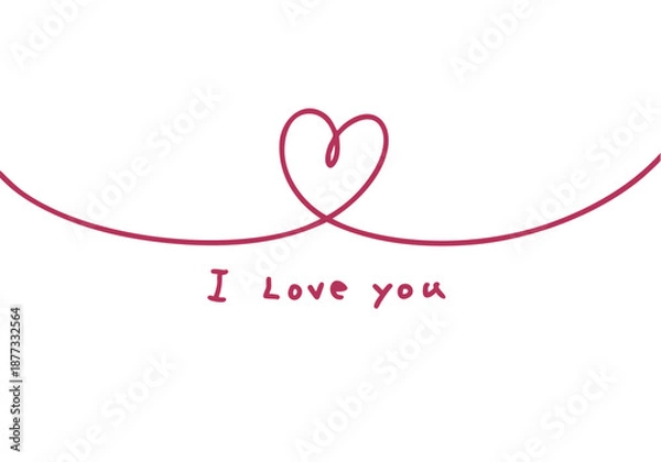 Obraz シンプルな赤色のハートマークと赤の文字