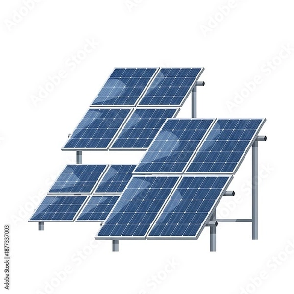 Obraz Solar Panels Array on Mounting Structures for Renewable Energy