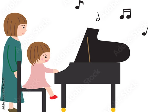 Obraz ピアノを弾く女の子と先生と音符