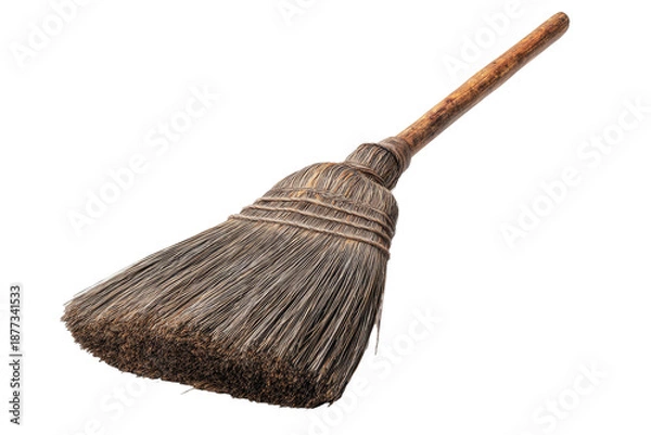 Obraz Rustic, angled broom with weathered, gray, bristle head