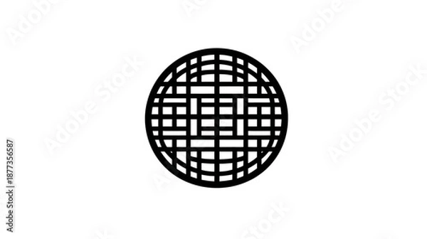 Obraz A geometric, spherical structure comprised of intersecting black lines, creating a grid-like pattern