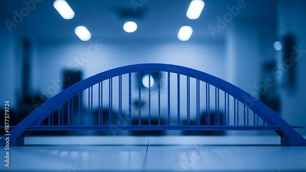 Obraz Blue Bridge Model on White Surface with Blue Lighting
