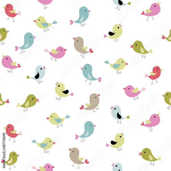 Obraz Vector illustration of cute birds seamless pattern