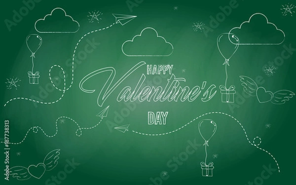 Obraz Icons "Happy Valentine's Day". Sketch. Vector illustration. White chalk on a blackboard. Doodles. EPS 10. vector illustration.
