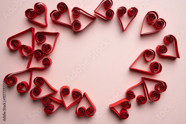 Obraz Paper Heart Border Frame on Pink Background