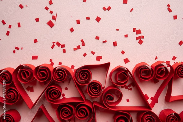 Obraz Layered Paper Heart Background with Horizontal Composition