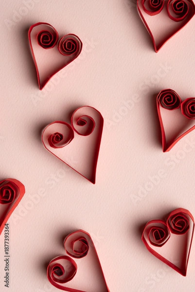 Obraz Heart Shaped Paper Pattern on Pink Background