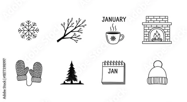 Fototapeta Winter icons representing january Vector