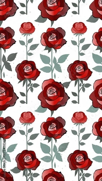Obraz vector seamless pattern vertical with red roses on white background