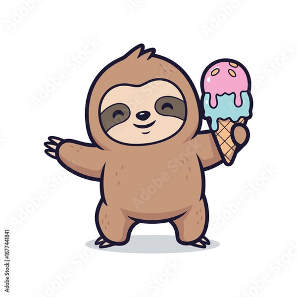 Obraz Sloth Enjoying Ice Cream Vector Illustration