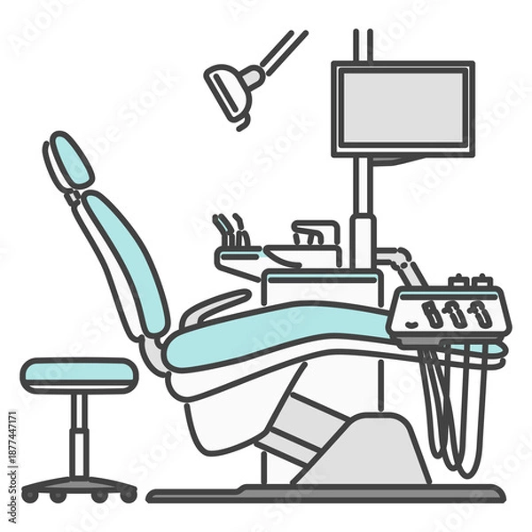 Obraz 歯科治療用フル装備の歯科ユニットとチェアのイラスト