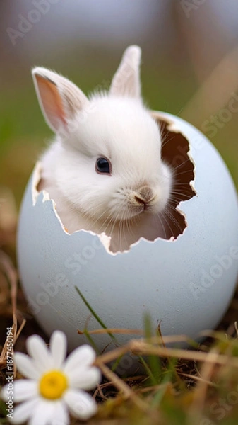 Obraz イースター用の卵に入る子兎