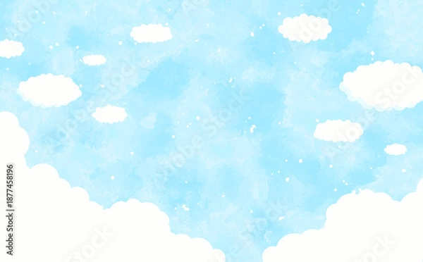 Fototapeta 水彩風の入道雲と青空背景_横